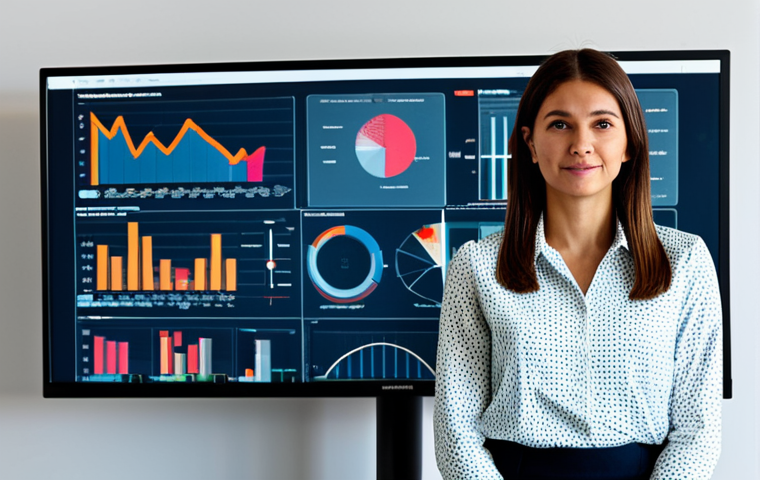 **
"A professional female statistician, fully clothed in a modest business casual outfit, standing in front of a large data visualization on a monitor, appropriate attire, safe for work, perfect anatomy, correct proportions, well-formed hands, proper finger count, modern office environment, family-friendly, professional photography, high quality."
**
