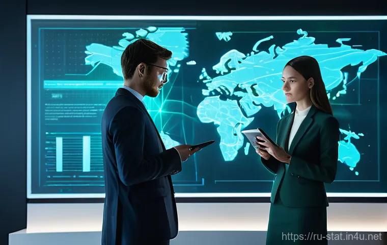 통계분석가의 하루 일과 - **Data Storytelling with BI Systems:**
    A male data analyst, in his early thirties, wearing a mod...