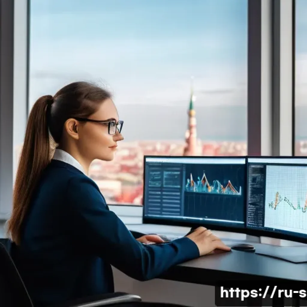 통계분석가의 글로벌 취업 가능성 - A professional female data analyst working in a modern office in Moscow, Russia, wearing smart busin...